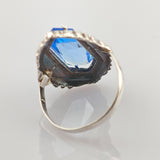 Art-Déco-Silberring mit großem blauem Glasstein aus den 1970er Jahren