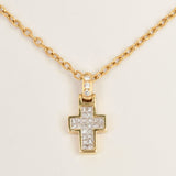 Goldene Kette mit Kreuzanhänger aus kleinen quadratischen Diamanten.
