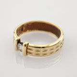 Goldring mit ovalem Diamant und strukturiertem Band, punziert mit 585, Vintage-Schmuck