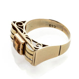 Goldring mit rechteckigem braunem Edelstein und 585er Punze