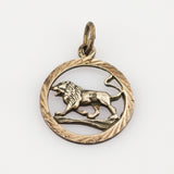 Runder Metallanhänger mit texturiertem Rand und detailliertem Löwenmotiv im Vintage-Stil.