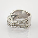 Silberner Ring mit drei parallelen Reihen kleiner klarer Steine, Vintage-Schmuck.