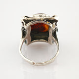 Silberner Ring mit filigranen Ornamenten und bernsteinfarbenem Stein, Vintage-Schmuck