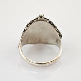 Vintage Silberring mit filigranen Perlen und Wirbelmustern, 925er Silberstempel innen.