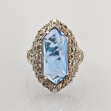 Art-Déco-Silberring mit großem blauem Glasstein aus den 1970er Jahren