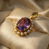 Eleganter Amethyst-Perlenanhänger aus Gold, um 1970