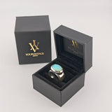 Breiter Bandring aus Silber mit Opal-Cabochon um 1980