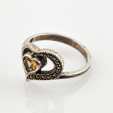 Silberring in Herzform mit Citrin und Makarsiten