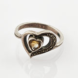 Silberring in Herzform mit Citrin und Makarsiten