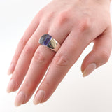 Statement-Silberring mit großem violett-blauem Glasstein aus den 1980er Jahren