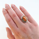Statement-Silberring mit großem orangefarbenem Farbstein-Cabochon aus den 1970er Jahren