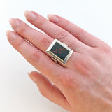 Herrenring Silber mit Heliotrop im Mid-Century Stil