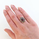 Vintage Silberring mit violettem Glasstein & filigraner Ornamentfassung aus den 1950er Jahren