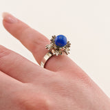 Statement-Ring aus Silber mit blauem Farbstein um 1980
