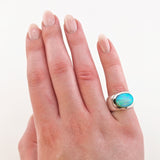 Breiter Bandring aus Silber mit Opal-Cabochon um 1980