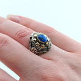 Art Déco Silber-Geheimfachring mit Tansanit um 1930