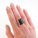 Eleganter Silberring mit schwarzem Onyx aus den 1980er Jahren