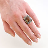 Boho Silberring mit Bernstein aus den 1970er Jahren