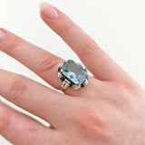 Cocktailring aus Silber mit blauem großem Topas in Radiantschliff, ca. 1960