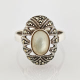 Art-Déco Silberring mit Mondstein und Markasiten aus den 1930er Jahren