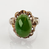 Silberring mit grünem Cabochon im Stil des Jugendstil