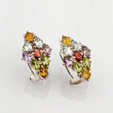 Vintage Schmuckset aus Silber mit farbigen Edelsteinen im floralen Design