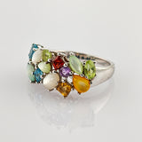 Vintage Schmuckset aus Silber mit farbigen Edelsteinen im floralen Design