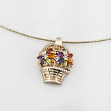 Vintage Silberanhänger mit bunten Edelsteinen, um 1980