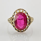 Klassischer Goldring aus Gold mit pinkfarbenem Turmalin (Rubellit), um 1950