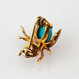 Verspielte Käfer-Brosche aus Gelbgold mit Türkiscabochon