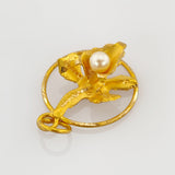 Goldanhänger mit Perle organisches Design um 1970