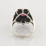 Vintage Silberring mit violettem Glasstein & filigraner Ornamentfassung aus den 1950er Jahren