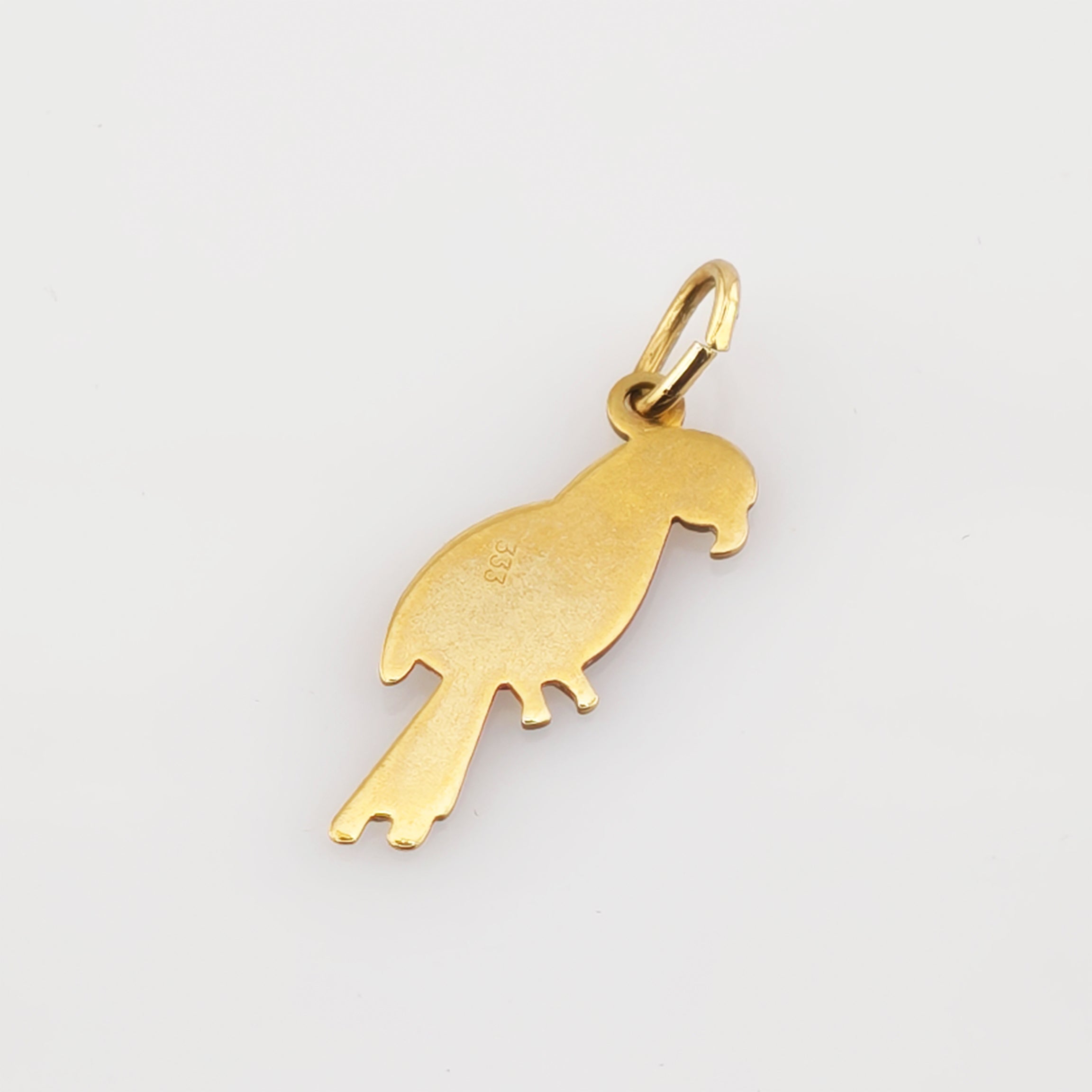 Kleiner goldener Anhänger in Papageienform mit Gravur 333, Vintage Schmuck aus 333er Gold.