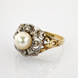 Goldring Bicolor Perle Diamanten floral Jugendstil