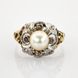 Goldring Bicolor Perle Diamanten floral Jugendstil