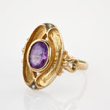 Goldring mit Amethyst und Diamanten im Jugendstil