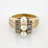 Goldring mit Perlen und Diamanten im Art-Déco-Stil