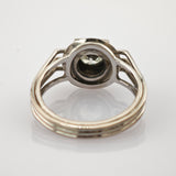 Nahaufnahme eines silbernen Rings mit hohlem Zentrum und poliertem Innenband vor weißem Hintergrund.