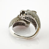 Silberner Ring mit Pantherkopf und hexagonalem Muster, Vintage-Schmuck