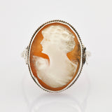 Vintage Kamee-Ring mit eingeschnittener weiblicher Profilfigur in Silberfassung mit gedrehtem Seilrand